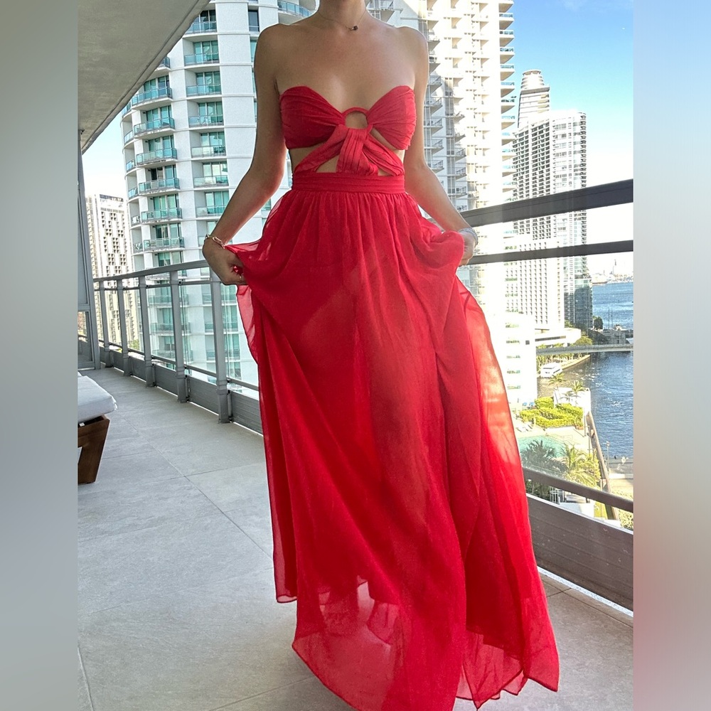 PatBO | Cut-Out  Maxi Dress - Candy Red - NWT - Small / Size 4 - Picture 3 of 10